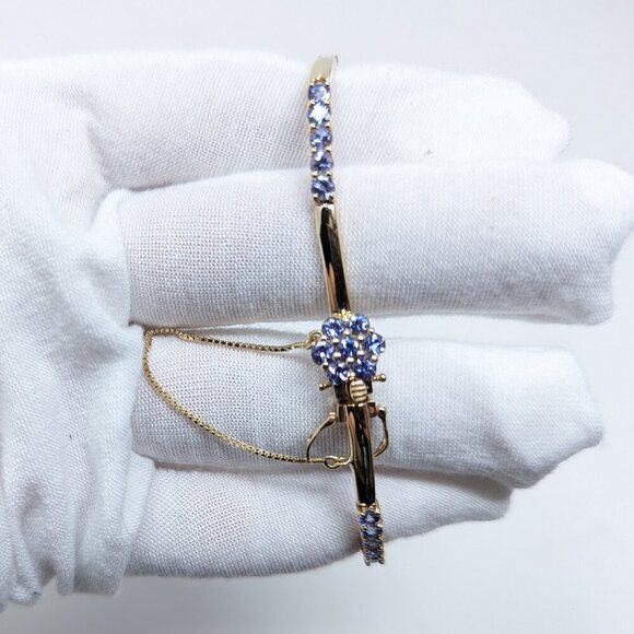 14k Solid Gold Vintage Tanzanite Bar and Flower Bracelet - Picture 1 of 6